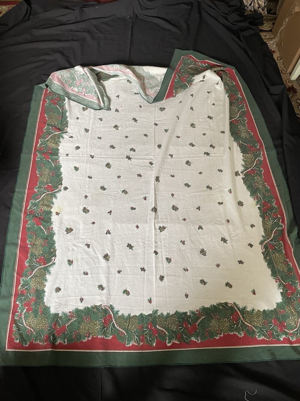 Vintage Printed Christmas Theme Cotton Tablecloth 55x75”